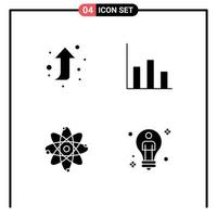 4 Universal Solid Glyph Signs Symbols of arrow bulb finance atom solution Editable Vector Design Elements