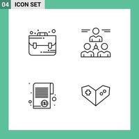 4 Universal Line Signs Symbols of bag finance connect team tax Editable Vector Design Elements