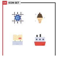 Pictogram Set of 4 Simple Flat Icons of setting key line food book Editable Vector Design Elements