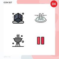 Pack of 4 Modern Filledline Flat Colors Signs and Symbols for Web Print Media such as cube dish swimming serves control Editable Vector Design Elements