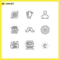 Modern Set of 9 Outlines and symbols such as moustache match mobility fire profile Editable Vector Design Elements