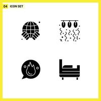 Modern Set of 4 Solid Glyphs and symbols such as earth chat safe light education Editable Vector Design Elements