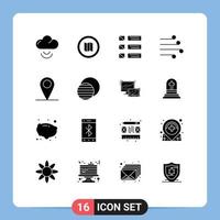 Solid Glyph Pack of 16 Universal Symbols of location wind list weather blow Editable Vector Design Elements