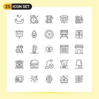 paquete de 25 líneas modernas, signos y símbolos para medios de impresión web, como la eficiencia de los seguros gráficos, elementos de diseño de vectores editables de alimentos para barcos
