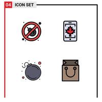 Set of 4 Modern UI Icons Symbols Signs for fire danger mobile leaf cart Editable Vector Design Elements