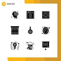 Set of 9 Commercial Solid Glyphs pack for corporation buildings web security building power supply Editable Vector Design Elements