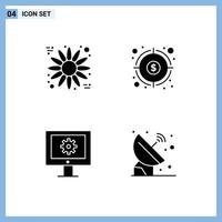 Stock Vector Icon Pack of 4 Line Signs and Symbols for flower technical assistance finance goal web maintenance Editable Vector Design Elements