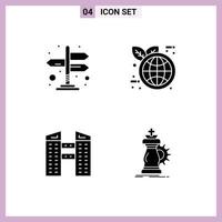 Set of 4 Vector Solid Glyphs on Grid for directions strategy earth day buildings horse Editable Vector Design Elements