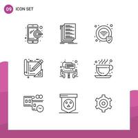 Set of 9 Vector Outlines on Grid for teamwork interview protection construction architecture Editable Vector Design Elements