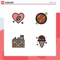 Universal Icon Symbols Group of 4 Modern Filledline Flat Colors of heart industry save tennis ice cream Editable Vector Design Elements