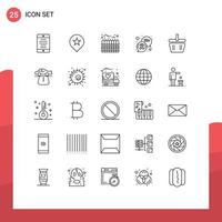 Mobile Interface Line Set of 25 Pictograms of shapping basket heating cancer sign communication Editable Vector Design Elements