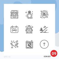 Group of 9 Modern Outlines Set for water fire business fathers day date Editable Vector Design Elements