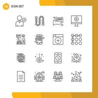 Group of 16 Outlines Signs and Symbols for encryption living conversation home player Editable Vector Design Elements