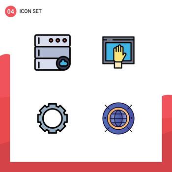 4 Thematic Vector Filledline Flat Colors and Editable Symbols of cloud setting access internet internet Editable Vector Design Elements