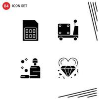 Modern Set of 4 Solid Glyphs Pictograph of card care sim logistic skin Editable Vector Design Elements
