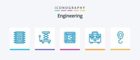 paquete de iconos de ingeniería azul 5 que incluye gancho. construcción. cortar con tijeras. herramientas. bolso. diseño de iconos creativos vector