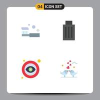 Universal Icon Symbols Group of 4 Modern Flat Icons of bath trash shower been open Editable Vector Design Elements