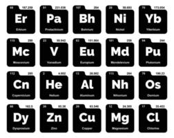 diseño de paquete de iconos de 20 tablas preiodicas de los elementos vector