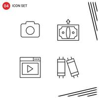 Set of 4 Commercial Filledline Flat Colors pack for instagram media back money video page Editable Vector Design Elements