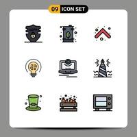 Mobile Interface Filledline Flat Color Set of 9 Pictograms of cam light tank insight direction Editable Vector Design Elements