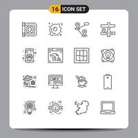 Pack of 16 Modern Outlines Signs and Symbols for Web Print Media such as taxi online gps delivery navigation Editable Vector Design Elements