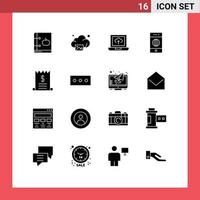 16 Universal Solid Glyphs Set for Web and Mobile Applications commerce world technology internet connection Editable Vector Design Elements