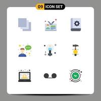 9 Universal Flat Colors Set for Web and Mobile Applications bulb entrepreneur assistant employee service Editable Vector Design Elements