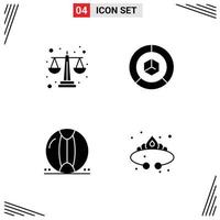 Solid Glyph Pack of 4 Universal Symbols of balance ball level graph plastic Editable Vector Design Elements