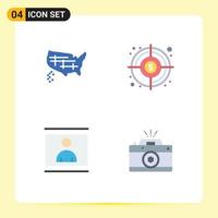 Set of 4 Vector Flat Icons on Grid for map image usa target photo Editable Vector Design Elements