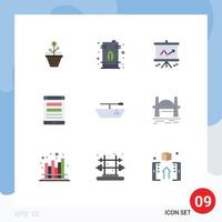 Pack of 9 Modern Flat Colors Signs and Symbols for Web Print Media such as connection presentation can graph tank Editable Vector Design Elements