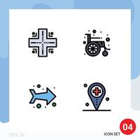Modern Set of 4 Filledline Flat Colors and symbols such as map health medical arrow location Editable Vector Design Elements