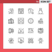 Set of 16 Modern UI Icons Symbols Signs for analysis data estate weight gym Editable Vector Design Elements