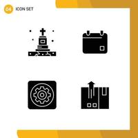 Mobile Interface Solid Glyph Set of 4 Pictograms of death mechanic tomb calender setting Editable Vector Design Elements