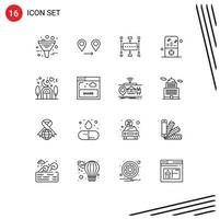 Mobile Interface Outline Set of 16 Pictograms of home music player workflow music planning Editable Vector Design Elements