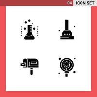 User Interface Pack of 4 Basic Solid Glyphs of health mail laboratory plunger search Editable Vector Design Elements