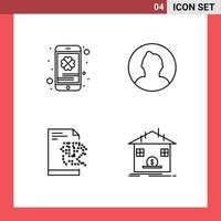 Mobile Interface Line Set of 4 Pictograms of cell phone server saint round deposit Editable Vector Design Elements