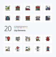 20 City Elements Line Filled Color icon Pack like control shop city street stall vector