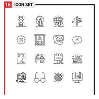 Mobile Interface Outline Set of 16 Pictograms of imagination creativity knowledge virus attack Editable Vector Design Elements