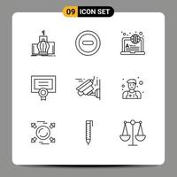 Pictogram Set of 9 Simple Outlines of image diploma international degree award Editable Vector Design Elements