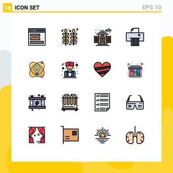 Set of 16 Vector Flat Color Filled Lines on Grid for nuclear atom wheat shredder device Editable Creative Vector Design Elements