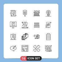 Universal Icon Symbols Group of 16 Modern Outlines of computer idea bank genuine brand Editable Vector Design Elements