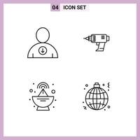 Pictogram Set of 4 Simple Filledline Flat Colors of down radar drill cordless globe Editable Vector Design Elements