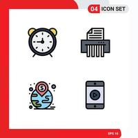 4 Filledline Flat Color concept for Websites Mobile and Apps clock investment timer paper location Editable Vector Design Elements