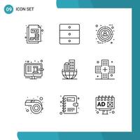 9 User Interface Outline Pack of modern Signs and Symbols of architecture shop selection online auction Editable Vector Design Elements