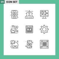 Mobile Interface Outline Set of 9 Pictograms of marketing chemistry lab computer lab increase Editable Vector Design Elements