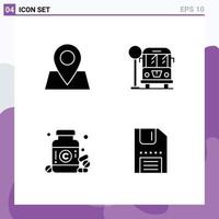 Set of 4 Vector Solid Glyphs on Grid for map pills city diet download Editable Vector Design Elements