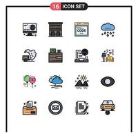 Universal Icon Symbols Group of 16 Modern Flat Color Filled Lines of dump rainy shops rain coding Editable Creative Vector Design Elements