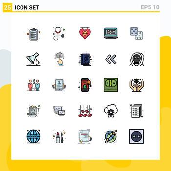 símbolos de iconos universales grupo de 25 líneas llenas modernas colores planos de probabilidad dados corazón código de computadora elementos de diseño vectorial editables vector