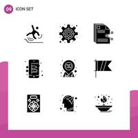 User Interface Pack of 9 Basic Solid Glyphs of location process content creative document Editable Vector Design Elements