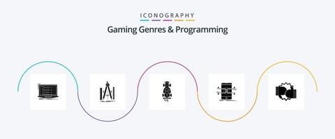 Gaming Genres And Programming Glyph 5 Icon Pack Including mobile. api. math. speed. game vector